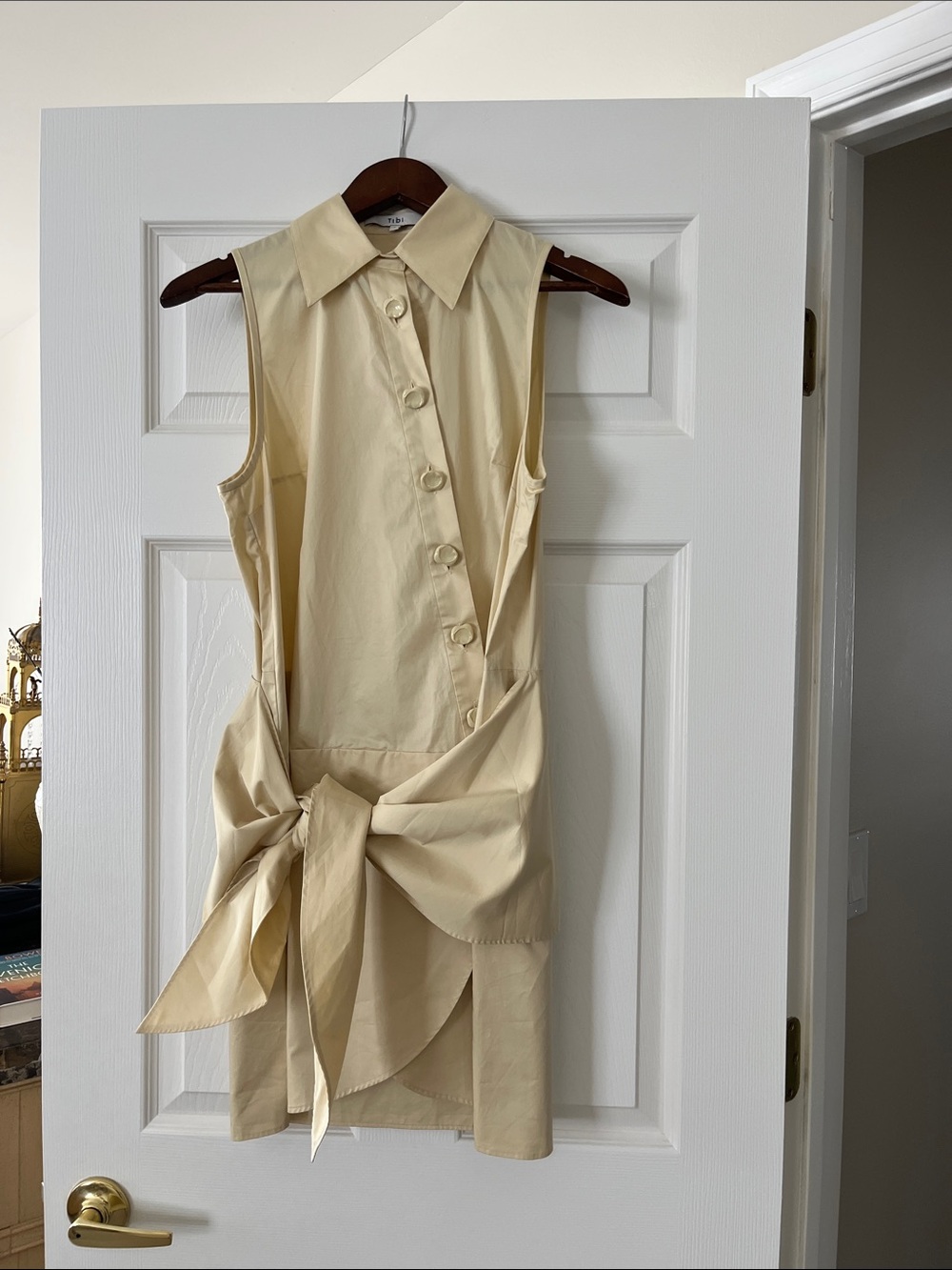 Tibi Sleeveless yellow Button-Front Dress with Bow Detail size 2